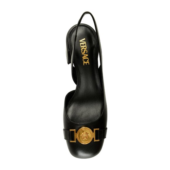 Versace Women's Leather Gold Medusa Heeled Slingback Pumps Shoes US 8 IT 38 - Picture 7 of 8